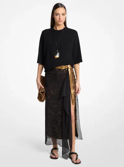Michael Kors Hand-embellished Sequin Silk Georgette Veiled Skirt In Black