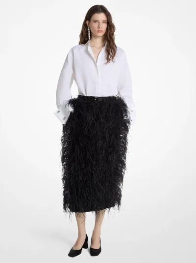 Michael Kors Hand-embroidered Feather Wool Gabardine Trouser Skirt In Black