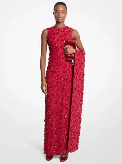 Michael Kors Hand-embroidered Floral Double Crepe Sablé Gown In Red