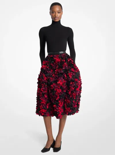 Michael Kors Hand-embroidered Petal Silk-and-wool Mikado Skirt In Black In Red