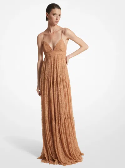 Michael Kors Hand-embroidered Sequin Chantilly Lace Slip Gown In Black