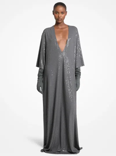 Michael Kors Hand-embroidered Sequin Stretch Jersey Caftan Gown In Grey In Gray