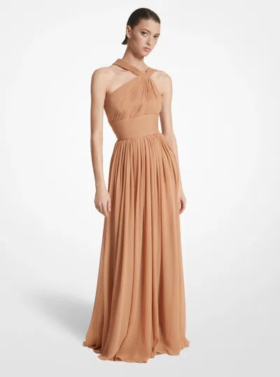 Michael Kors Hand-gathered Silk Chiffon One-shoulder Gown In Natural In Neutral