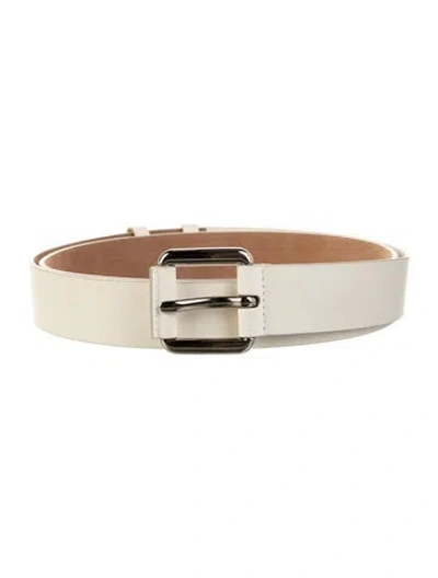 Pre-owned Michael Kors Hanging Roller Buckle Waist Leather Belt W/ Tags In White