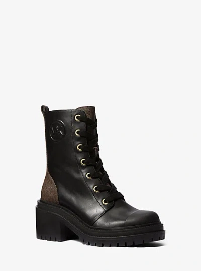 Michael Kors Hanley Leather And Signature Logo Trim Boot In Brown