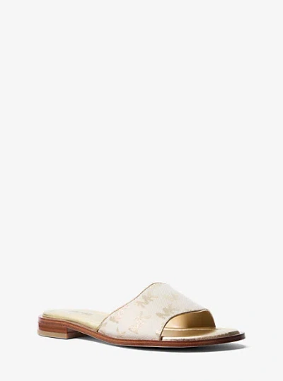 Michael Kors Hannah Metallic Logo Jacquard Slide Sandal In Gold