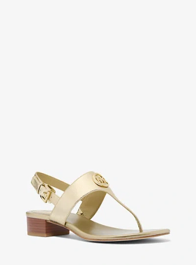 Michael Kors Hannah Metallic Nylon Blend T-strap Sandal In Gold