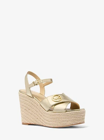 Michael Kors Hannah Metallic Nylon Blend Wedge Sandal In Gold