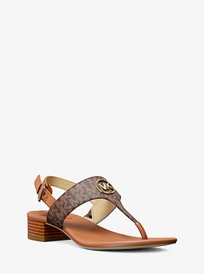 Michael Kors Hannah Signature Logo T-strap Sandal In Brown