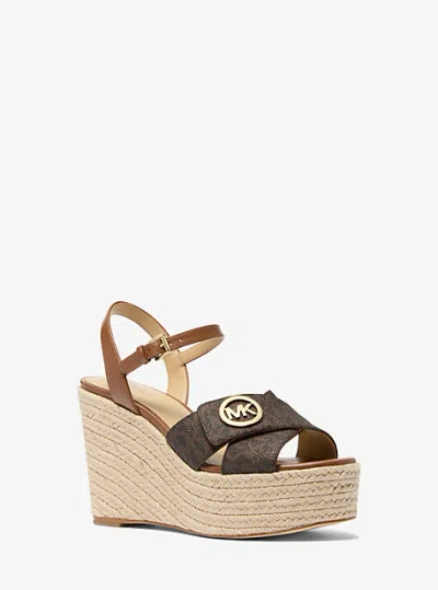 Michael Kors Hannah Signature Logo Wedge Sandal In Brown