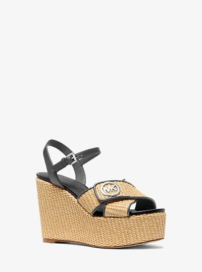 Michael Kors Hannah Straw Wedge Sandal In Black