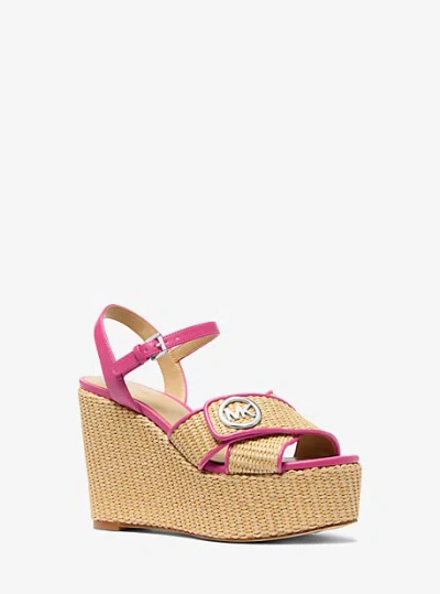 Michael Kors Hannah Straw Wedge Sandal In Pink
