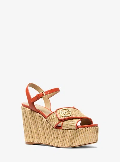 Michael Kors Hannah Straw Wedge Sandal In Red