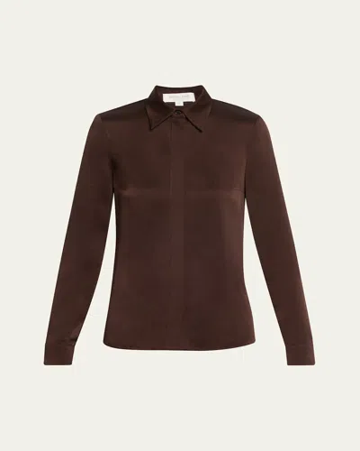 Michael Kors Hansen Charmeuse Button-front Shirt In Brown