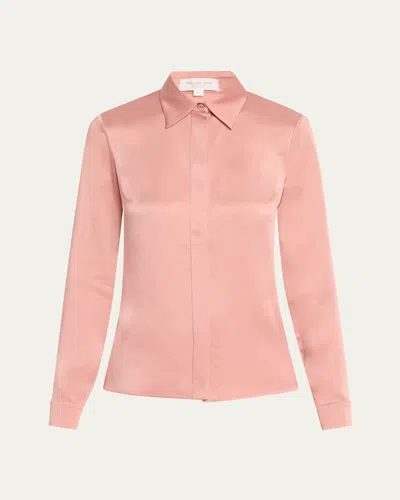Michael Kors Hansen Charmeuse Button-front Shirt In Pink