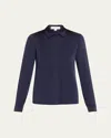 Michael Kors Hansen Charmeuse Button-front Shirt In Maritime