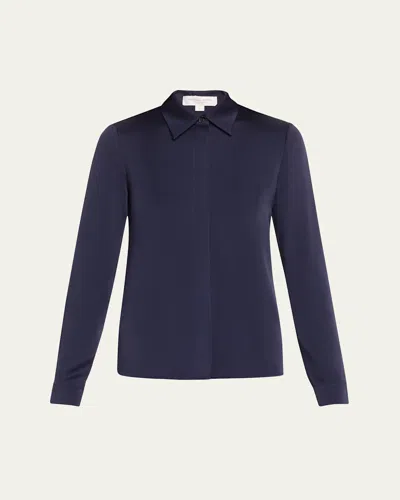 Michael Kors Hansen Charmeuse Button-front Shirt In Maritime