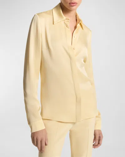 Michael Kors Hansen Charmeuse Button-front Shirt In Parchment
