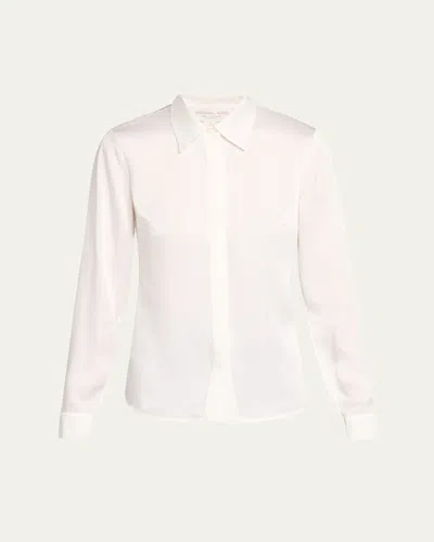 Michael Kors Hansen Charmeuse Button-front Shirt In Optic Whit