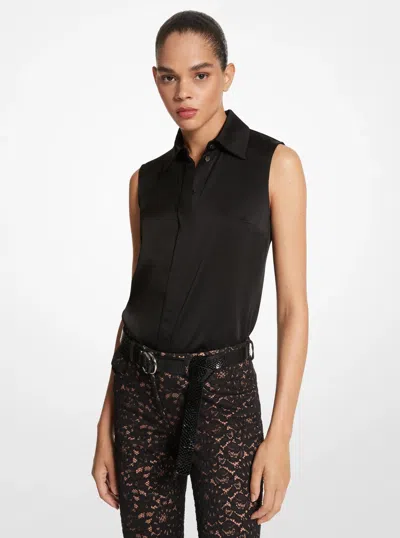 Michael Kors Hansen Charmeuse Sleeveless Shirt In Black