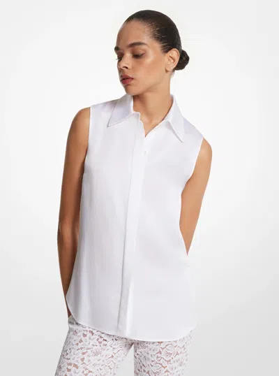 Michael Kors Hansen Charmeuse Sleeveless Shirt In White