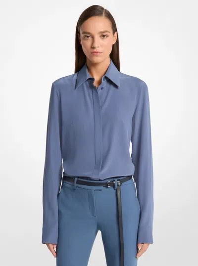 Michael Kors Hansen Silk Crepe De Chine Shirt In Grey In Blue