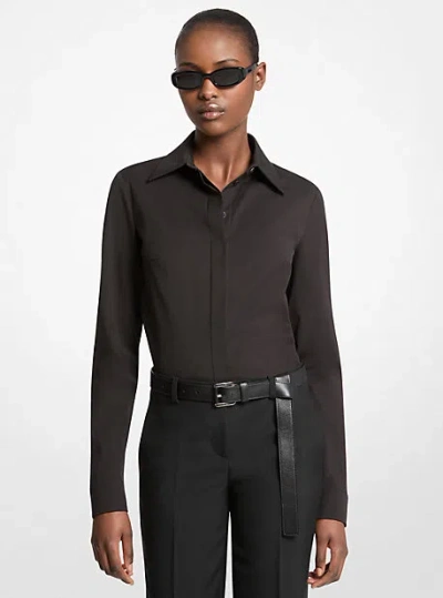Michael Kors Hansen Stretch Cotton Poplin Shirt In Black