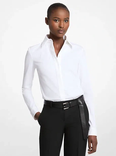 Michael Kors Hansen Stretch Cotton Poplin Shirt In White