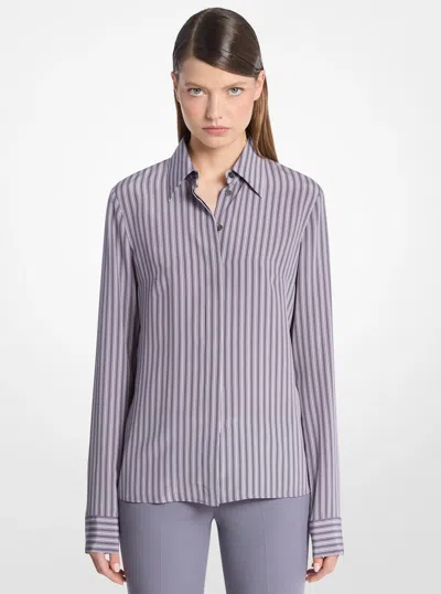 Michael Kors Hansen Striped Silk Crepe De Chine Shirt In Purple