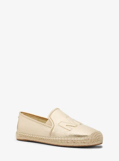 Michael Kors Hastings Metallic Logo Embossed Slip-on Espadrille In Gold