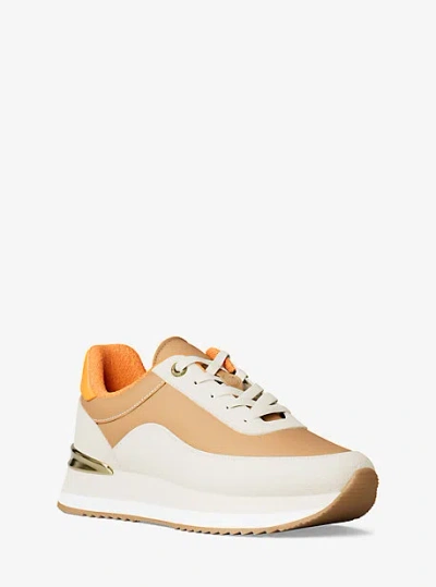 Michael Kors Hattie Mixed-media Trainer In Orange