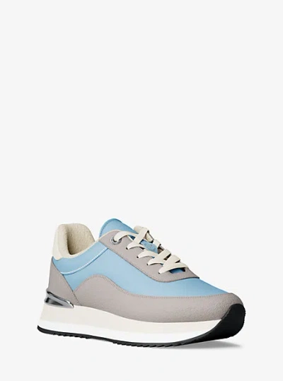 Michael Kors Hattie Mixed-media Trainer In Blue
