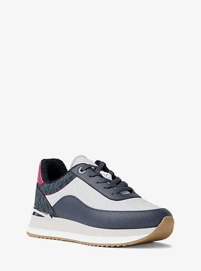 Michael Kors Hattie Mixed-media Trainer In Blue