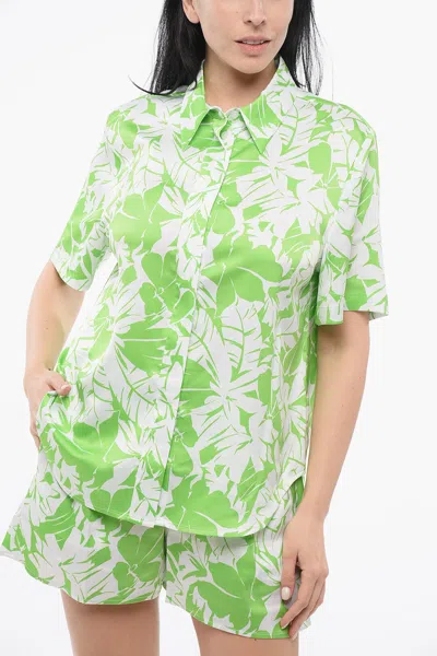Michael Kors Hawaiian Print Shirt With Button-down Collar In Green