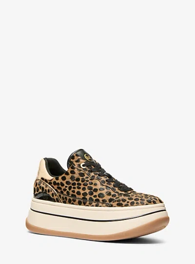 Michael Kors Hayes Cheetah Print Calf Hair Platform Sneaker In Natural