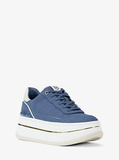 Michael Kors Hayes Crocodile Embossed Suede Platform Sneaker In Blue