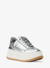 Michael Kors Hayes Embellished Metallic Leather Platform Sneaker In Animal Print