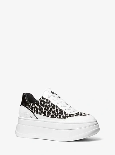 Michael Kors Hayes Leopard Print Calf Hair Platform Sneaker In Black