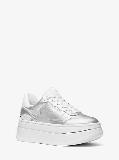 Michael Kors Hayes Metallic Leather Platform Sneaker In Silver