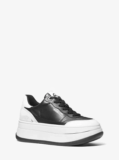 Michael Kors Hayes Two-tone Leather Platform Sneaker In Black