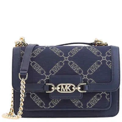 Pre-owned Michael Kors Heather Logo Jacquard Crossbody Bag 30s3g7hl7j-407 In Navy Multi