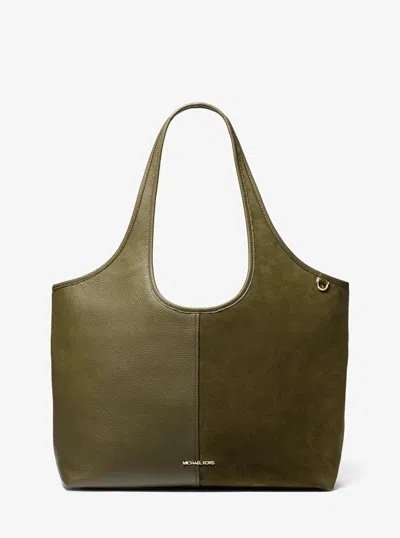 Michael Kors Henly Large Leather And Suede Tote Bag In Green