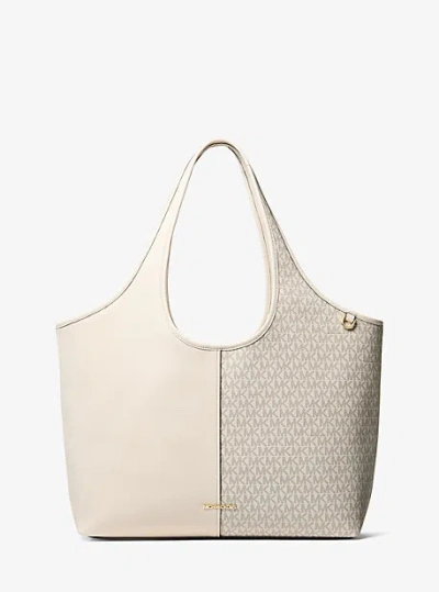 Michael Kors Henly Large Signature Logo And Textured Tote Bag In Neutral