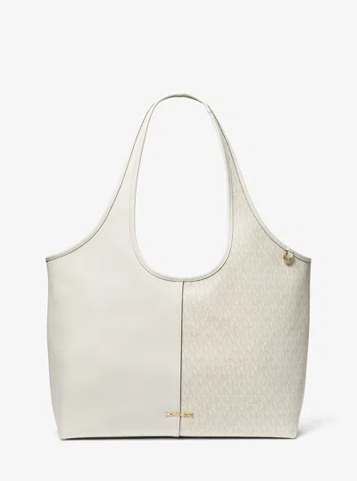 Michael Kors Henly Large Signature Logo And Textured Tote Bag In Brown