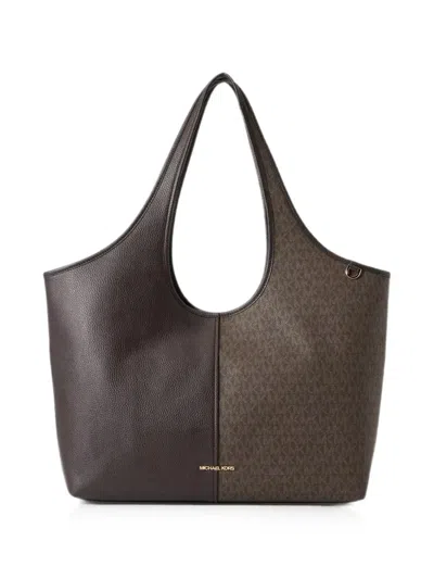 Michael Kors Henly Large Signature Logo And Textured Tote Bag In Brown