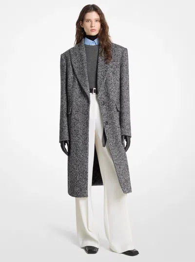 Michael Kors Herringbone Cotton Blend Melton Reefer Coat In Grey