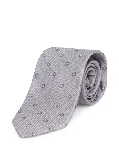 Michael Kors Herringbone-pattern Floral-jacquard Tie In Gray