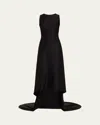 Michael Kors Fishtail Train Sleeveless Crepe Gown In Black