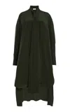 Michael Kors High-low Organic Crepe De Chine Midi Shirt Dress In Dark Green