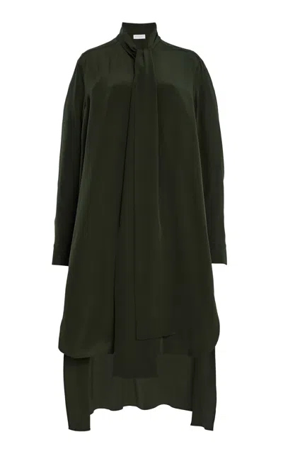 Michael Kors High-low Organic Crepe De Chine Midi Shirt Dress In Dark Green